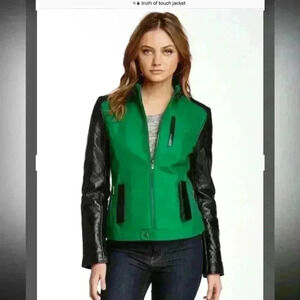 Truth of Touch Astor soft lamb Leather & Wool Blend. Quilted sleeves